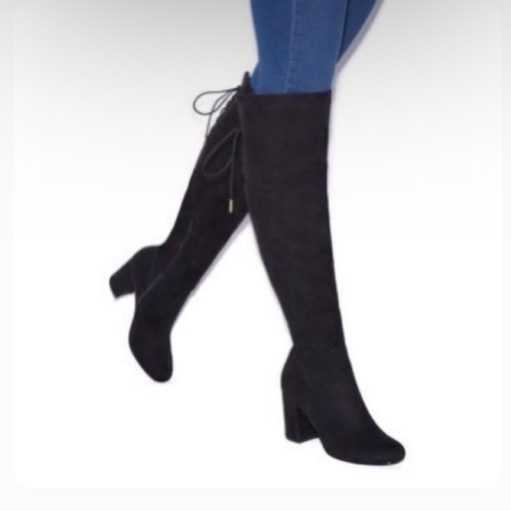 🌃💁🏻‍♀️👢🍂❄️Velvet Black Vegan Suede Over-the-Knee Stretch Riding Boots